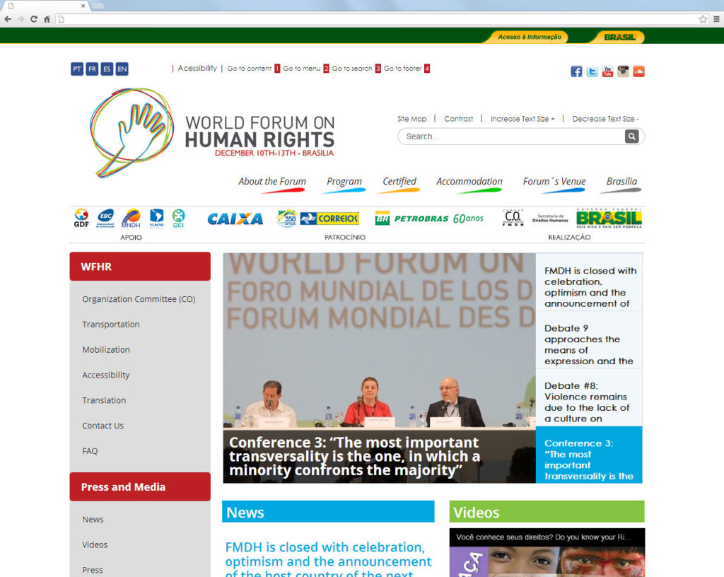 Site do Fórum Mundial dos Direitos Humanos